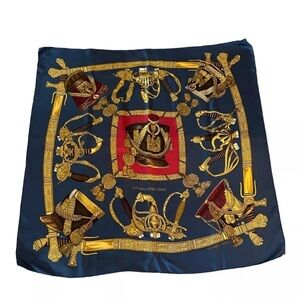 HERMES PARIS GRAND UNIFORME Blue By Joachim Metz Scarf Silk 35" SQR EX COND